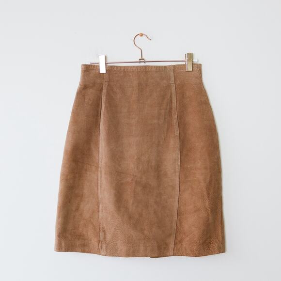 Vintage Tan Suede Pencil Skirt Copper Key 5 - Picture 9 of 15